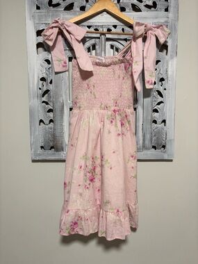 NEW Kathleen Maeve x Grace Rose Soft  Pink Rose Linen Mini Dress
